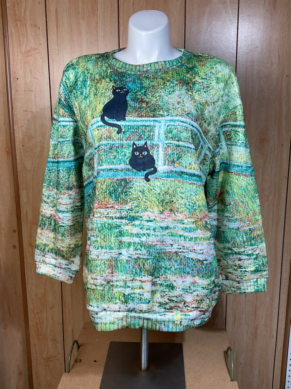 Source Unknown Green Multi-Tone Cat Crewneck Top SZ - 3X